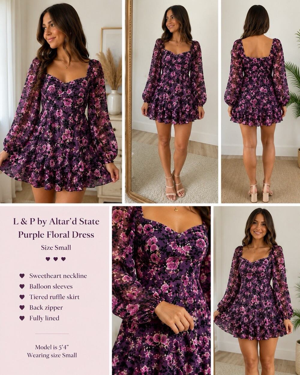 Altar’d State Purple Floral Dress Size Small
